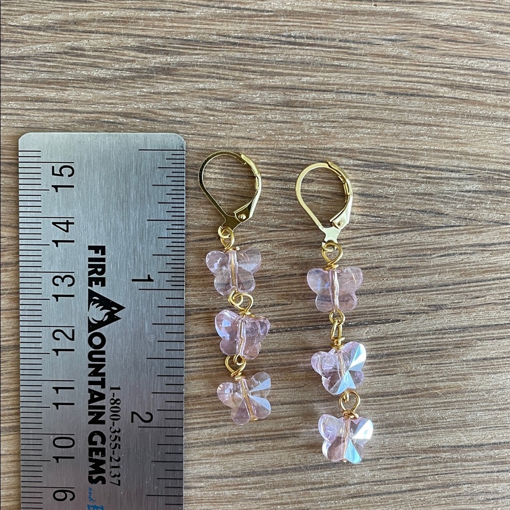 HAND CRAFTED PINK CRYSTAL BUTTERFLY EARRINGS - Picture 7 of 12